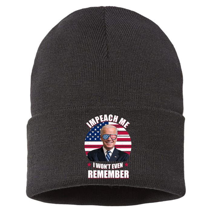Impeach Me I Won't Even Remember Joe Biden American Flag Funny Sustainable Knit Beanie