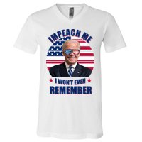 Impeach Me I Won't Even Remember Joe Biden American Flag Funny V-Neck T-Shirt