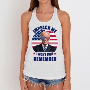 Impeach Me I Won't Even Remember Joe Biden American Flag Funny Women's Knotted Racerback Tank