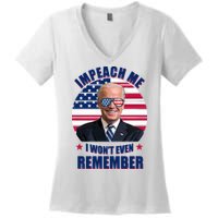 Impeach Me I Won't Even Remember Joe Biden American Flag Funny Women's V-Neck T-Shirt