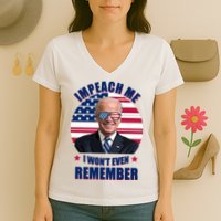 Impeach Me I Won't Even Remember Joe Biden American Flag Funny Women's V-Neck T-Shirt