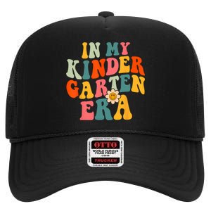 In My Kindergarten Teacher Era Shirts Kinder Groovy Retro High Crown Mesh Back Trucker Hat