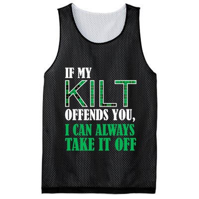 If My Kilt Offends You Funny St. Patrick's Day Mesh Reversible Basketball Jersey Tank