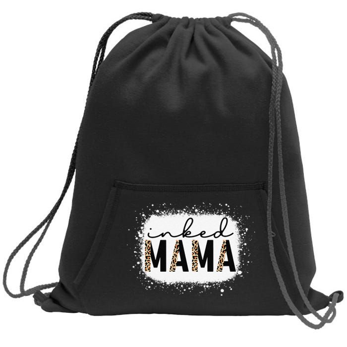 Inked Mama Leopard Tattoo Mom Funny Mother's Day Bleached Sweatshirt Cinch Pack Bag