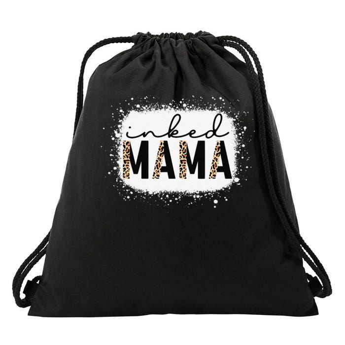 Inked Mama Leopard Tattoo Mom Funny Mother's Day Bleached Drawstring Bag