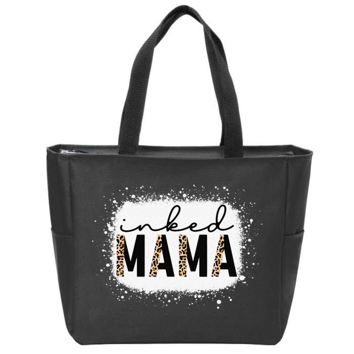 Inked Mama Leopard Tattoo Mom Funny Mother's Day Bleached Zip Tote Bag