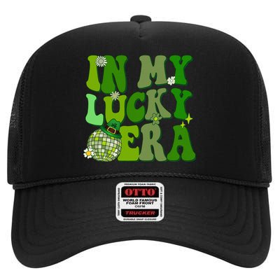 In My Lucky Era St Patrick Paddy Day Retro Disco Funny High Crown Mesh Back Trucker Hat