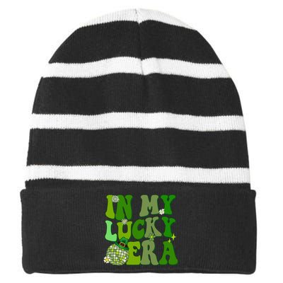 In My Lucky Era St Patrick Paddy Day Retro Disco Funny Striped Beanie with Solid Band