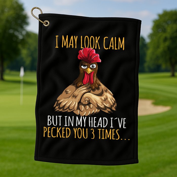 I May Look Calm But In My Head Ive Pecked You 3 Times Golf Towel
