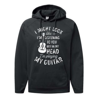 I Might Look Like IM Listening To You Funny Guitar Music Performance Fleece Hoodie