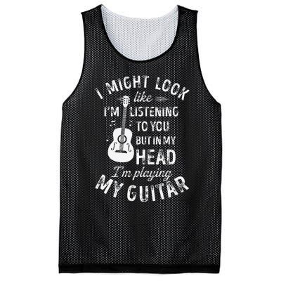 I Might Look Like IM Listening To You Funny Guitar Music Mesh Reversible Basketball Jersey Tank