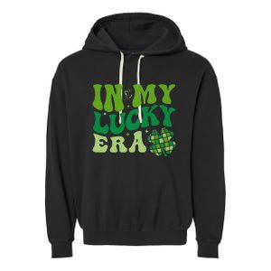 In My Lucky Era St Patricks Day Retro Groovy Disco Shamrock Garment-Dyed Fleece Hoodie