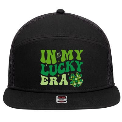 In My Lucky Era St Patricks Day Retro Groovy Disco Shamrock 7 Panel Mesh Trucker Snapback Hat