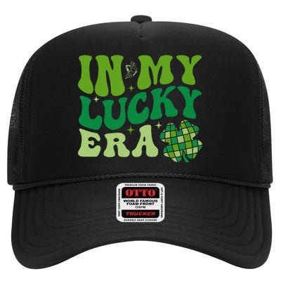 In My Lucky Era St Patricks Day Retro Groovy Disco Shamrock High Crown Mesh Back Trucker Hat