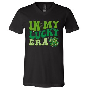 In My Lucky Era St Patricks Day Retro Groovy Disco Shamrock V-Neck T-Shirt