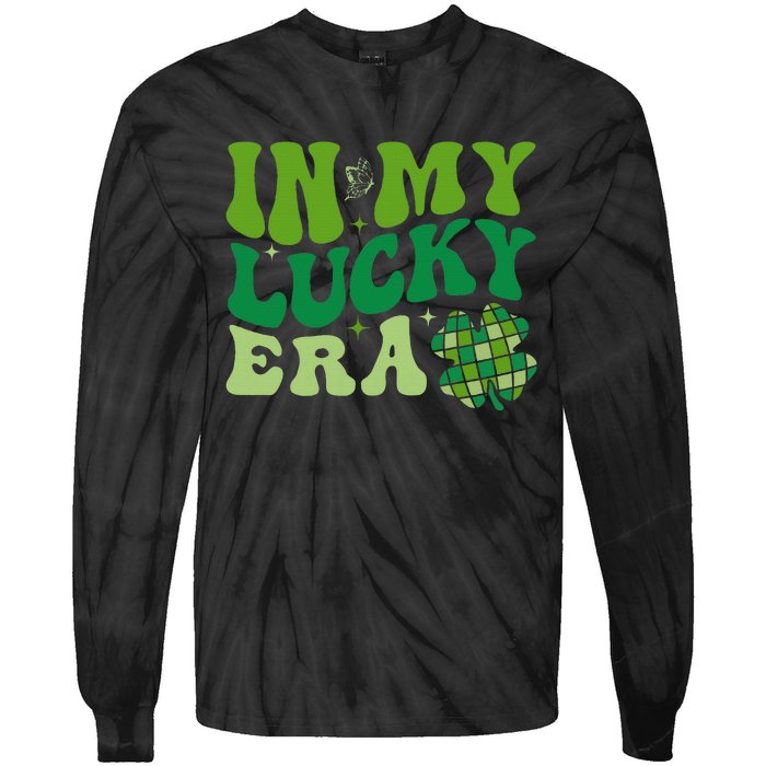 In My Lucky Era St Patricks Day Retro Groovy Disco Shamrock Tie-Dye Long Sleeve Shirt