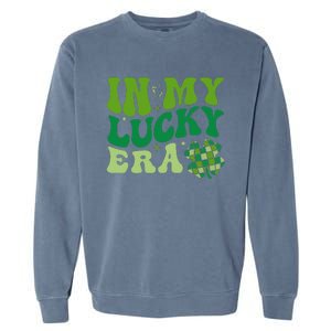 In My Lucky Era St Patricks Day Retro Groovy Disco Shamrock Garment-Dyed Sweatshirt