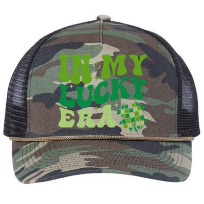 In My Lucky Era St Patricks Day Retro Groovy Disco Shamrock Retro Rope Trucker Hat Cap