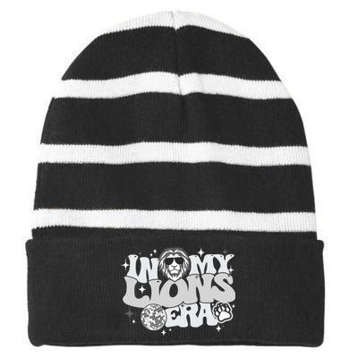 In My Lions Era Back To School Mascot Spirit Game Team Squad Striped Beanie with Solid Band