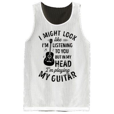 I Might Look Like Im Listening To You Funny Guitar Music Mesh Reversible Basketball Jersey Tank