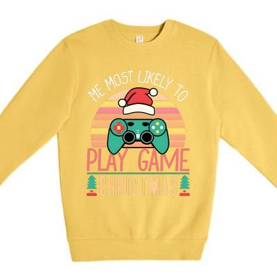 Im More Likely To Play Video Games On Christmas Funny Premium Crewneck Sweatshirt