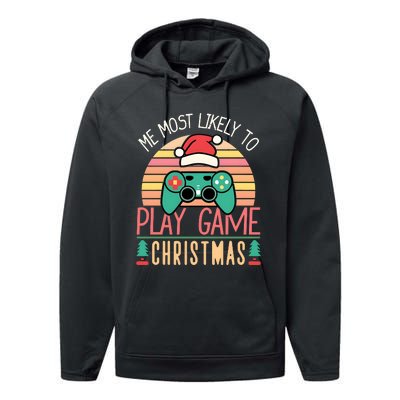 Im More Likely To Play Video Games On Christmas Funny Performance Fleece Hoodie