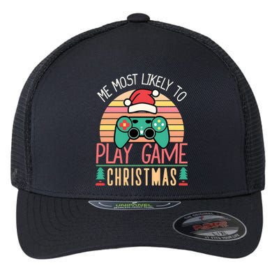 Im More Likely To Play Video Games On Christmas Funny Flexfit Unipanel Trucker Cap