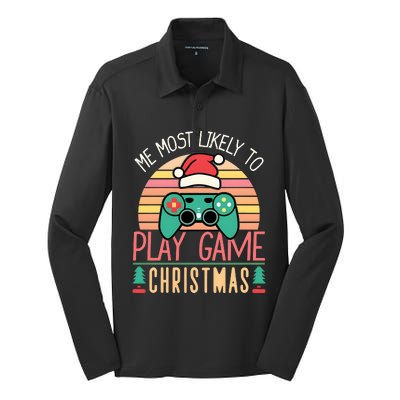 Im More Likely To Play Video Games On Christmas Funny Silk Touch Performance Long Sleeve Polo