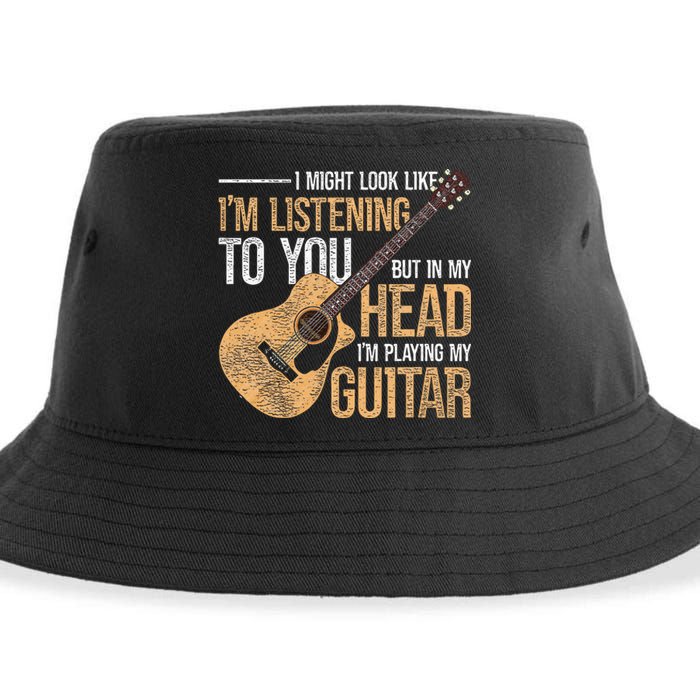 I Might Look Like Im Listening To You Funny Guitarist Guitar Sustainable Bucket Hat