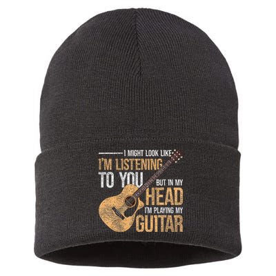 I Might Look Like Im Listening To You Funny Guitarist Guitar Sustainable Knit Beanie