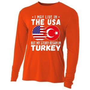 I May Live In The Usa But My Story Began In Turkey Great Gift Cooling Performance Long Sleeve Crew