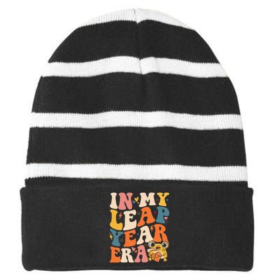 In My Leap Year Era Leap Year 2024 Birthday Groovy Striped Beanie with Solid Band