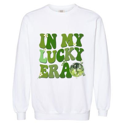 In My Lucky Era St Patrick Paddy Day Retro Disco Ball Gift Garment-Dyed Sweatshirt