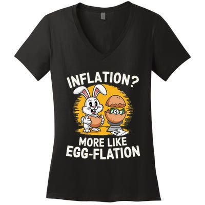Inflation More Like Eggflation Funny Easter Eggs Humor Women's V-Neck T-Shirt