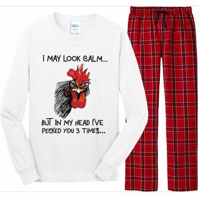 I May Look Calm Chicken Funny Rooster Tee Long Sleeve Pajama Set