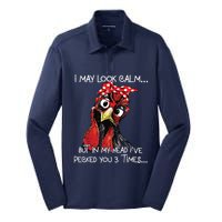 I May Look Calm Funny Chicken Farm Sarcastic Silk Touch Performance Long Sleeve Polo