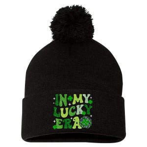 In My Lucky Era St Patricks Day Hippie Smile Face Shamrock Pom Pom 12in Knit Beanie