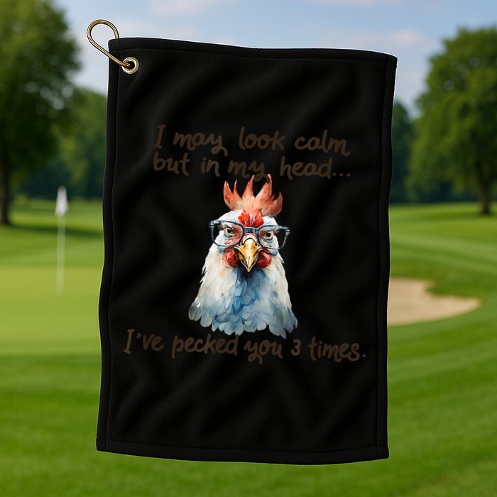 I May Look Calm But In My Head Ive Pecked You 3 Times Golf Towel