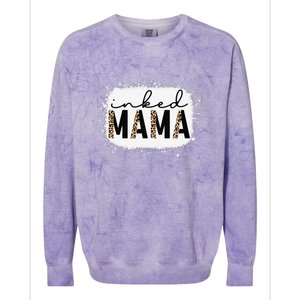 Inked Mama Leopard Tattoo Mom Funny Mother's Day Bleached Colorblast Crewneck Sweatshirt