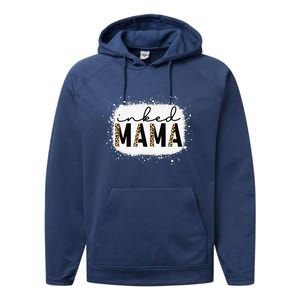 Inked Mama Leopard Tattoo Mom Funny Mother's Day Bleached Performance Fleece Hoodie