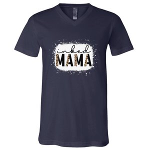 Inked Mama Leopard Tattoo Mom Funny Mother's Day Bleached V-Neck T-Shirt