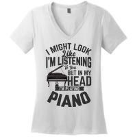 I Might Look Like IM Listening To You Funny Piano Music Women's V-Neck T-Shirt