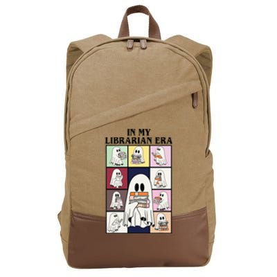 In My Librarian Era Funny Ghost Read Books In Halloween Day Cotton Canvas Backpack