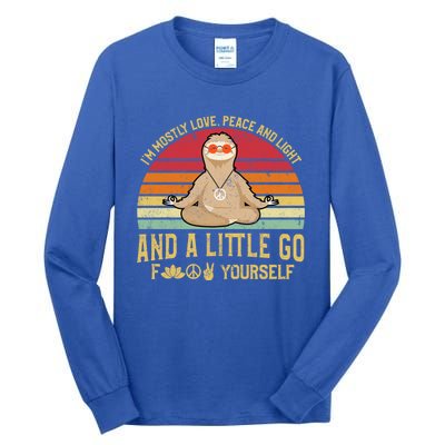 I'm Mostly Love Peace And Light Funny Sloth Yoga Gift Cool Gift Tall Long Sleeve T-Shirt