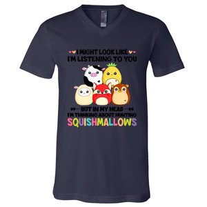 I Might Look Like I'm Thinking About Hunting Squishmallows Cute Gift Idea V-Neck T-Shirt