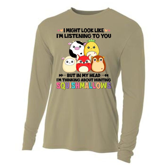 I Might Look Like I'm Thinking About Hunting Squishmallows Cute Gift Idea Cooling Performance Long Sleeve Crew