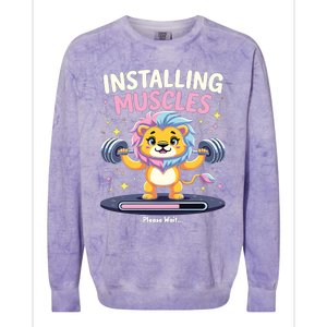 Installing Muscles Lion Lion Strength Training Workout Fitne Colorblast Crewneck Sweatshirt