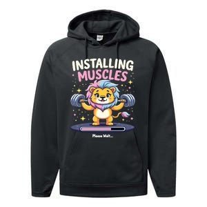 Installing Muscles Lion Lion Strength Training Workout Fitne Performance Fleece Hoodie