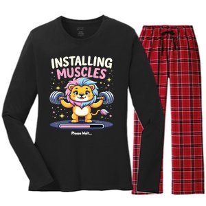 Installing Muscles Lion Lion Strength Training Workout Fitne Women's Long Sleeve Flannel Pajama Set 