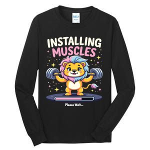 Installing Muscles Lion Lion Strength Training Workout Fitne Tall Long Sleeve T-Shirt